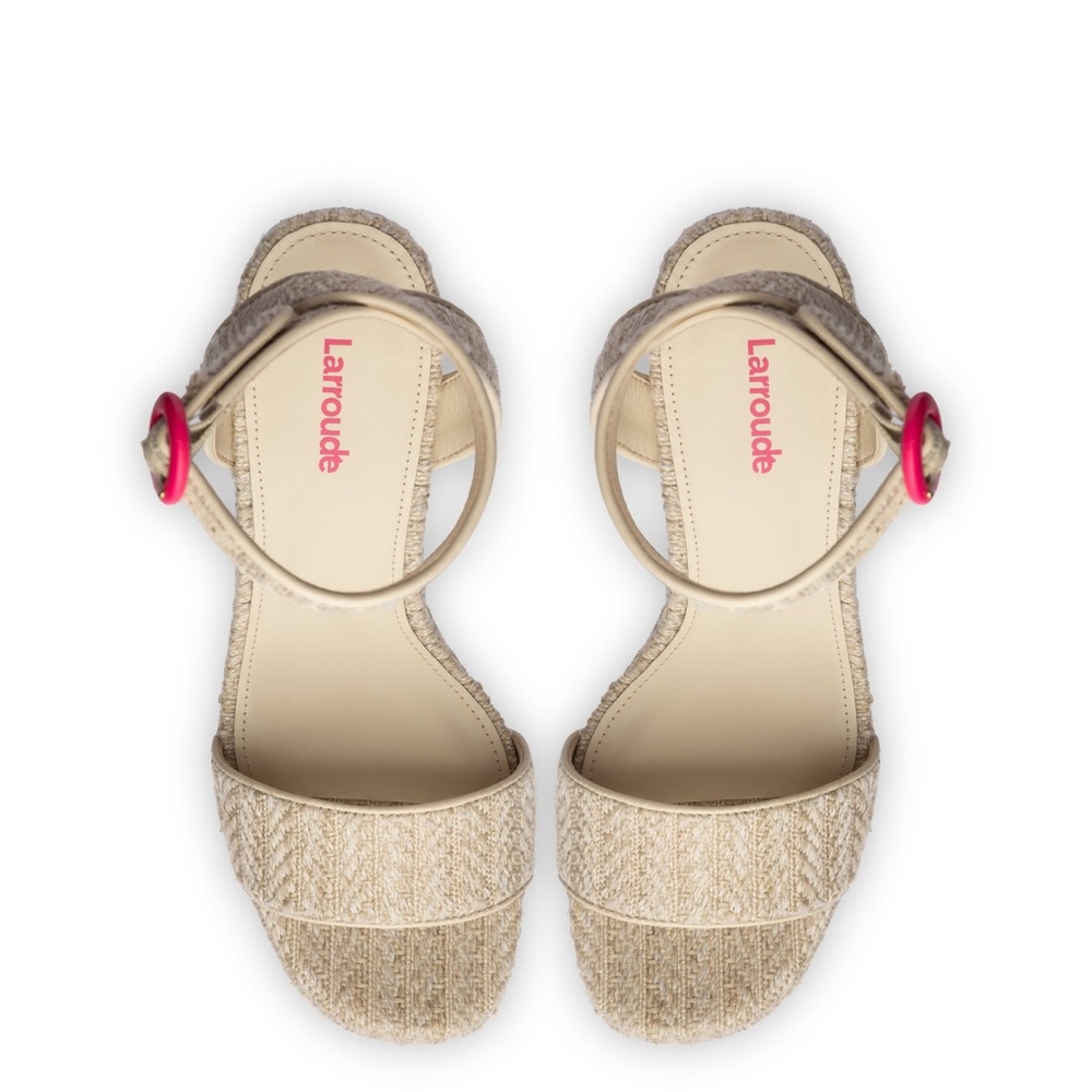 $285 LARROUDE Dolly Sandal In Natural Raffia 11 Handmade Memory Foam Insole - Picture 5 of 8